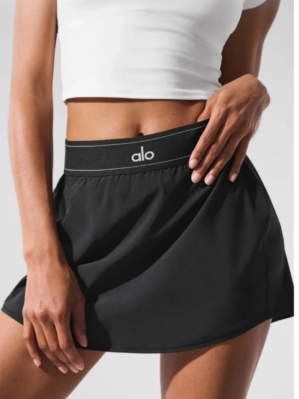 ALO Yoga Black Circle Skirt with Logo Waistband